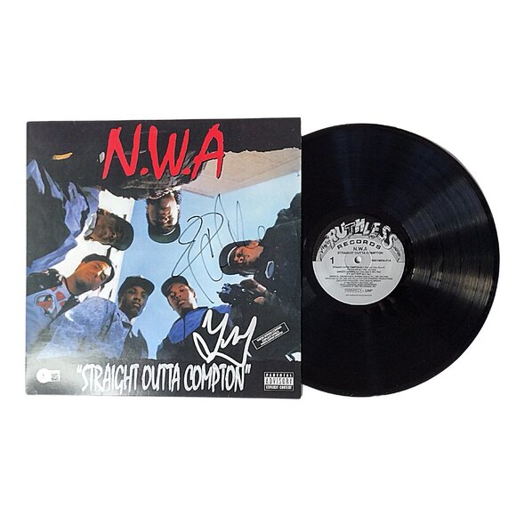 Ice Cube & DJ Yella Signed NWA Straight Outta Compton Vinyl Record Album Beckett - Picture 12 of 12